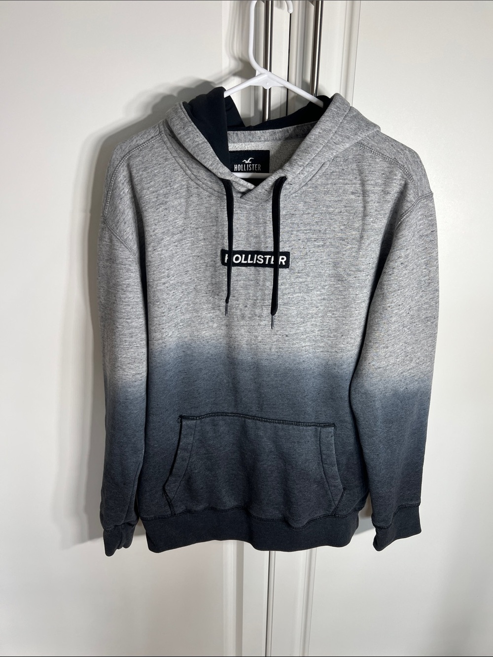 Hollister Men's Gray to Black Ombre Pullover Hoodie